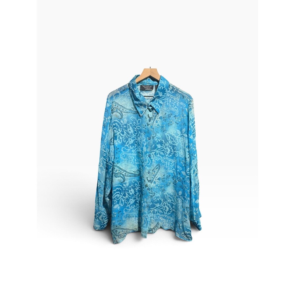 Vintage Silk Paisley Blouse Women’s 2X Sheer Costal Boho Whimsical Lagenlook